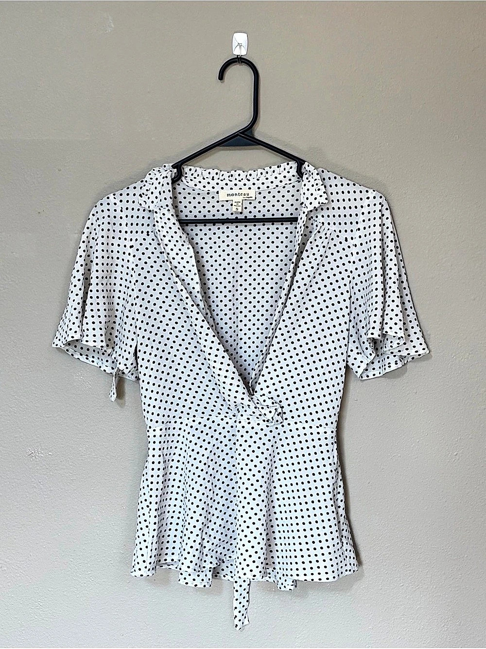 Monteau Los Angeles Size S Polka Dot Wrap Top